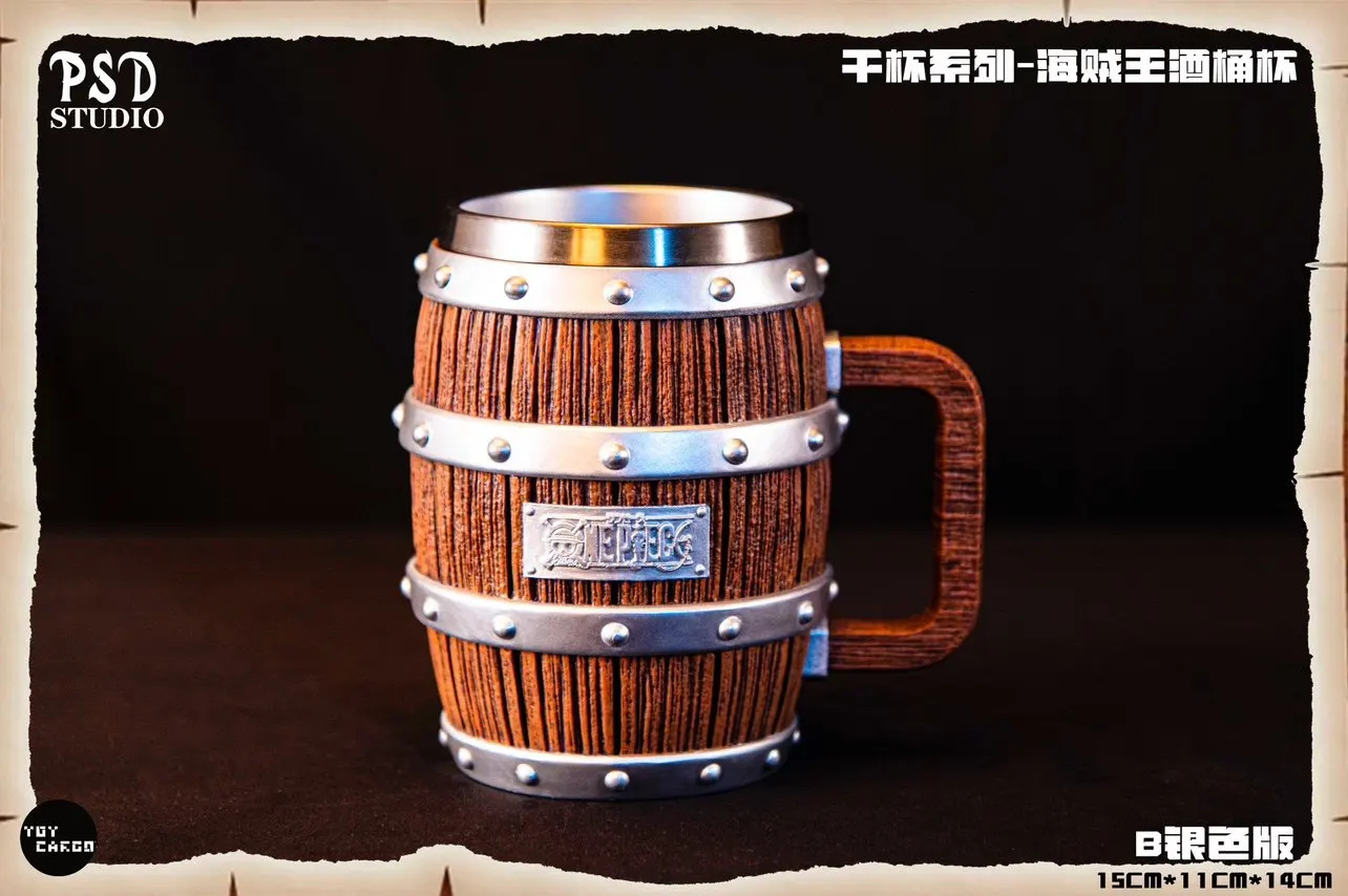 Psd Studio Barrel Beer Mug Gk Statue Collection Wood Grain Stainless Steel Liner Drinking Cup For Toy Cargo Anime Fans Sneakatelier