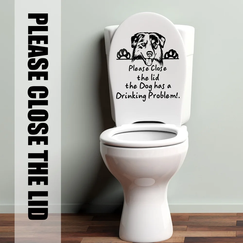 Funny Bathroom Toilet Lid Stickers Close Lid Dog Has Drinking Problems Toilet Decals Self Adhesive Seat Decals Decor