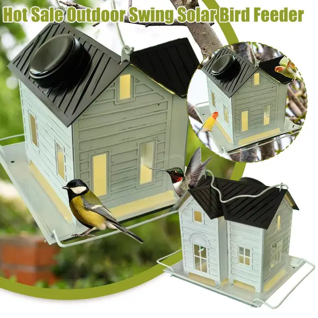 Home Style Bird Feeder Outdoor Swing Solar Bird Feeder Creative House Patio Feeder Outdoor Hanging Decoration 5