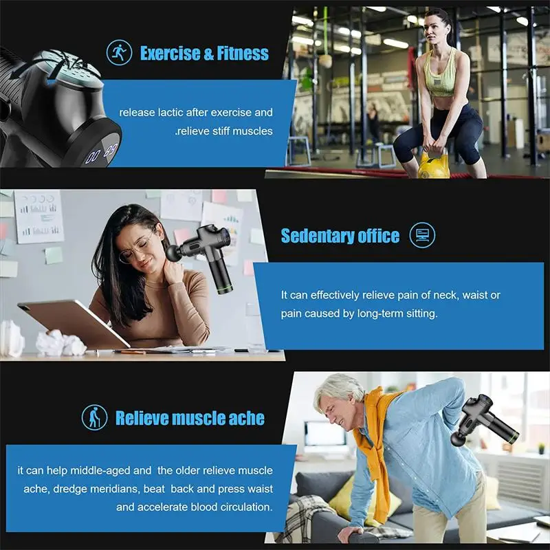 Lihasmassaažipüstol 6 kinnitust Süvakudede löökmasseerija käeshoitav elektriline kehamasseerija sporditrell_voghion.com