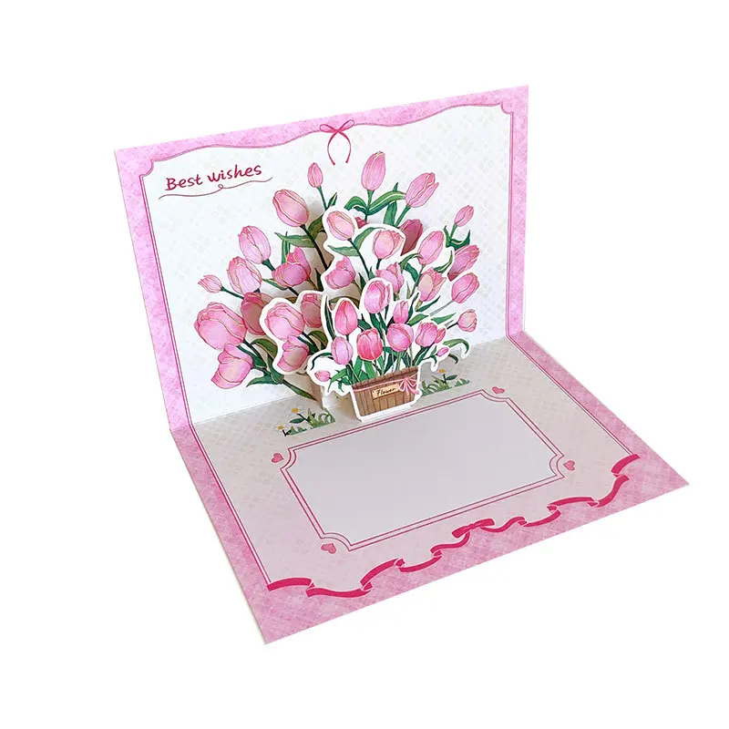 2pcs Cute Cartoon Animal Rabbit Rose Paper 3D Greeting Card and Envelope for Kids Adult Teacher Happy Birthday Gift Card