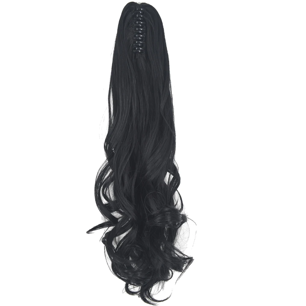 Topreety extensões de cabelo sintético, resistente ao calor, 140g, comprido, ondulado, clipe in/on, rabo de cavalo