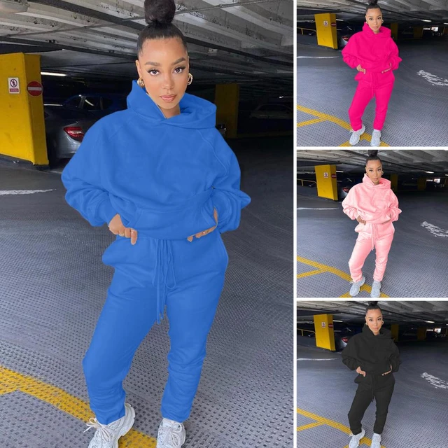 Women Hoodies Sweatsuit Long Sleeve Hooded Matching Joggers Sweatpants 2  Piece Tracksuit Sets Winter Warm Thicken Sherpa Lined Jumpsuits Outfits Set  