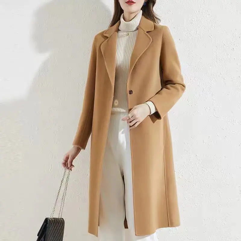 

Women Lapel Solid Color Loose Jacket Autumn Winter Double Breasted Woolen Coat Coats Chic Casual V8