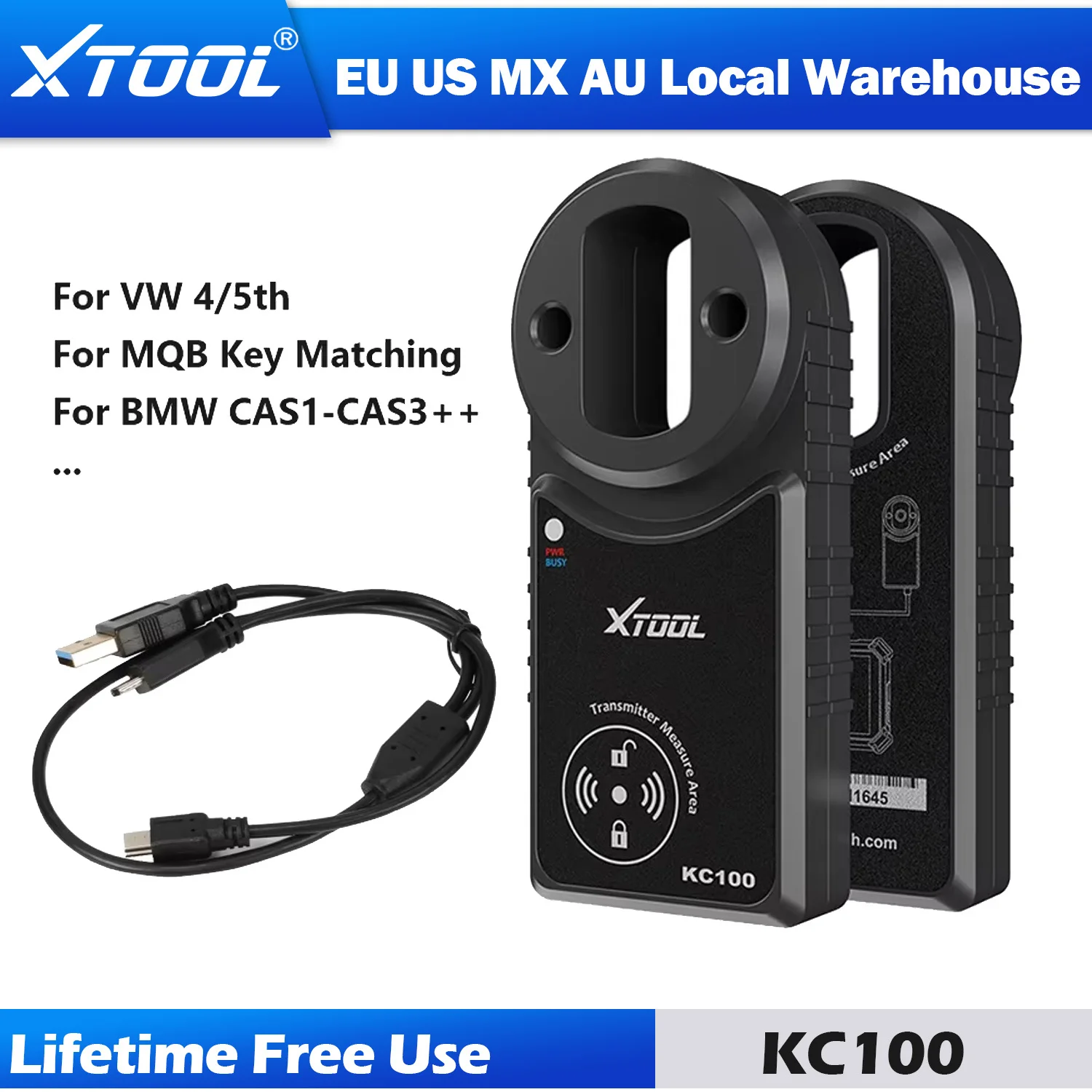 Programator kluczy XTOOL KC100 współpracuje z X100 PADS X100PAD3 dla VW 4 i 5 generacji, dla BMW CAS1-CAS3, dla MBQ, narzędzie do programowania kluczy i pilotów.