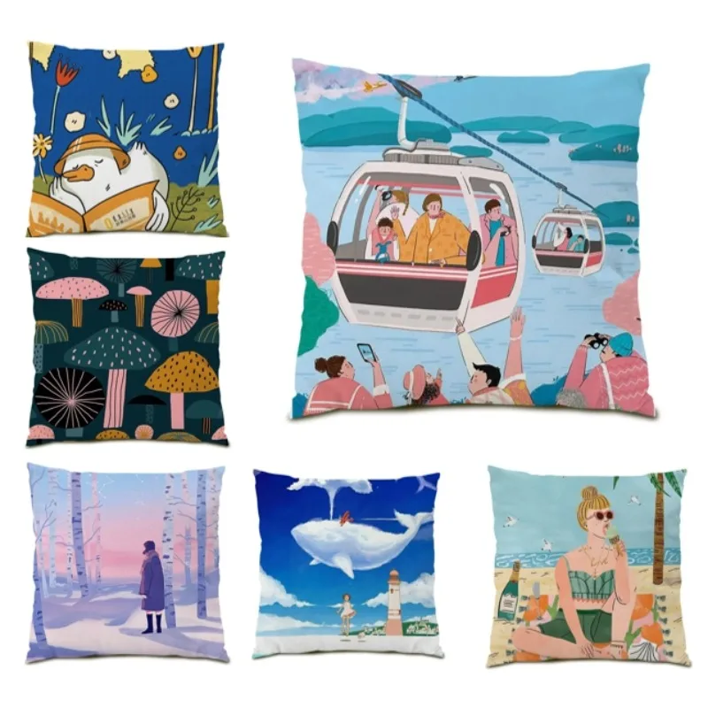 

Living Room decor Pillow Case Cushion Cover cojines 45x45 Home Decor Landscape Flower Bird Pillow for Sofa Sofa Snowflake DF1806