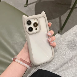 Adorable 3D Cat Ear Transparent Phone Case - Cartoon Lovely Shockproof Clear Cover - iPhone 12 Pro (GRAY)