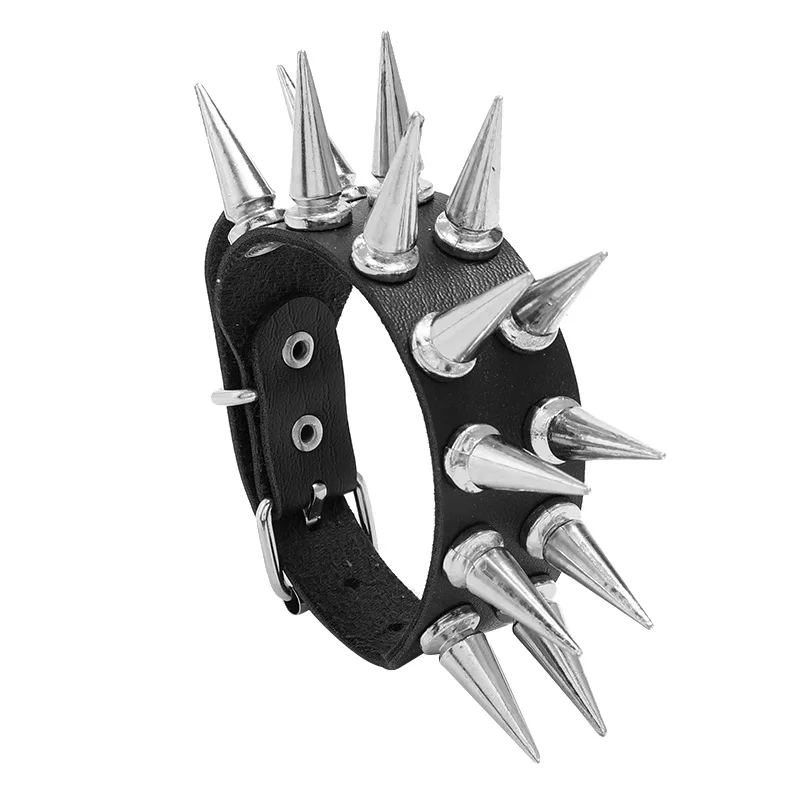 Personality Hip Hop Men Spiked Rock Bracelet Women Vintage Punk Cosplay Black PU Leather Wrap Bracelet Bracelet Jewelry