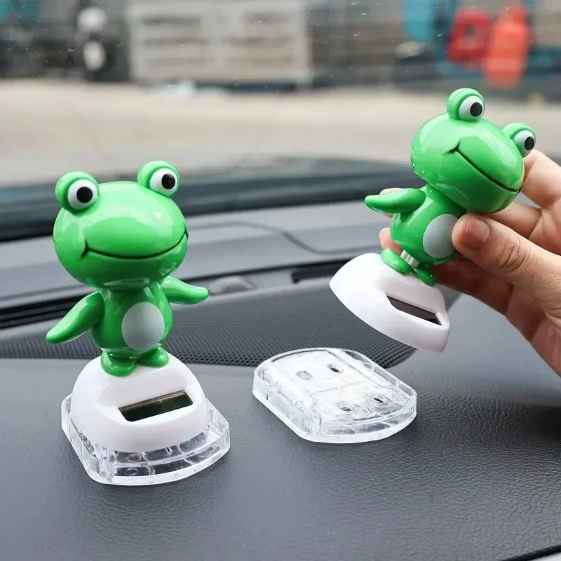 Solar Powered Nodding Frog Ornaments for Car Dashboard Decor Funny Gift Kids Toy No Battery Needed Automatic Moving Ornament