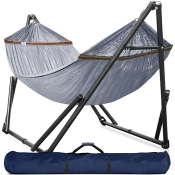 Double Hammock with Stand Included for 2 Persons/Foldable Hammock Stand 600 Lbs Capacity Portable Case - Outdoor Camping Hammock 1