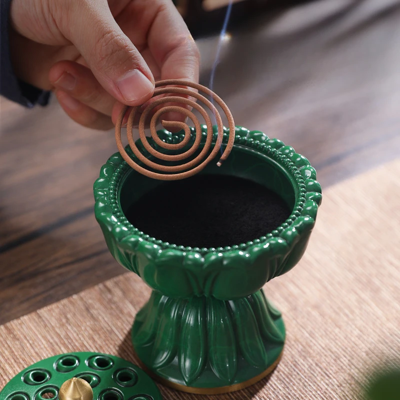 Antique Lotus Lamp Copper Incense Burner For Incense Coil Home Creative Ornaments Brass Censer Decoration For Home Aroma