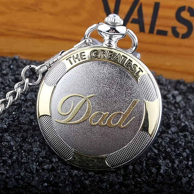 "Dad" Retro Pocket Quartz Watch Father's Best Gift Trendy Pocket Watch Pendant Necklace Clothing Accessories For Men