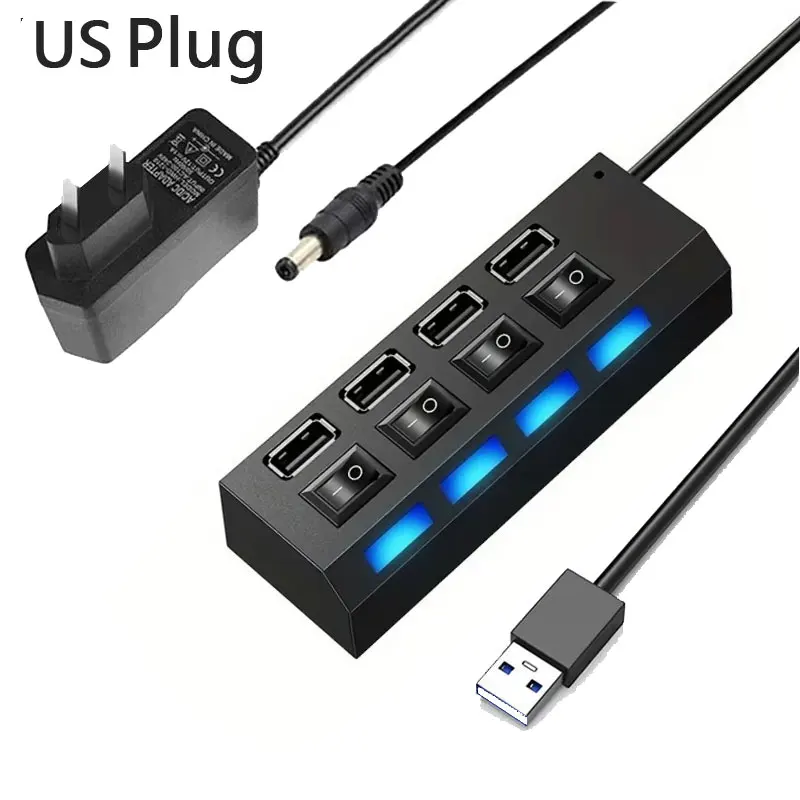 Enhanced USB Hub with Power Adapter and Switch - 4/7 Port Multi-Port Expander with 30CM Cable