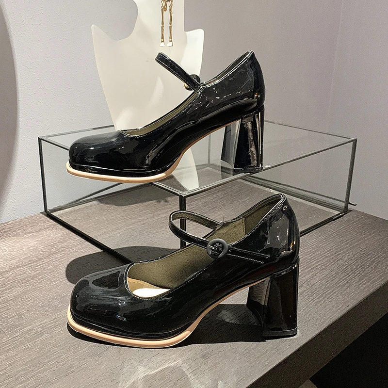 2024 New Brand Women Shoes Dress Shoes Thick High Heels Platform Summer Mary Jane Shoes Party Woman Round Toe Chunky Heels Shoes