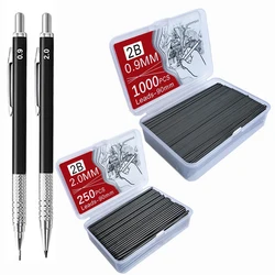 Premium Metal Mechanical Pencil Set with Large Capacity Lead Refills for Writing, Drawing, and Sketching (0.9-2.0 Value Pack)