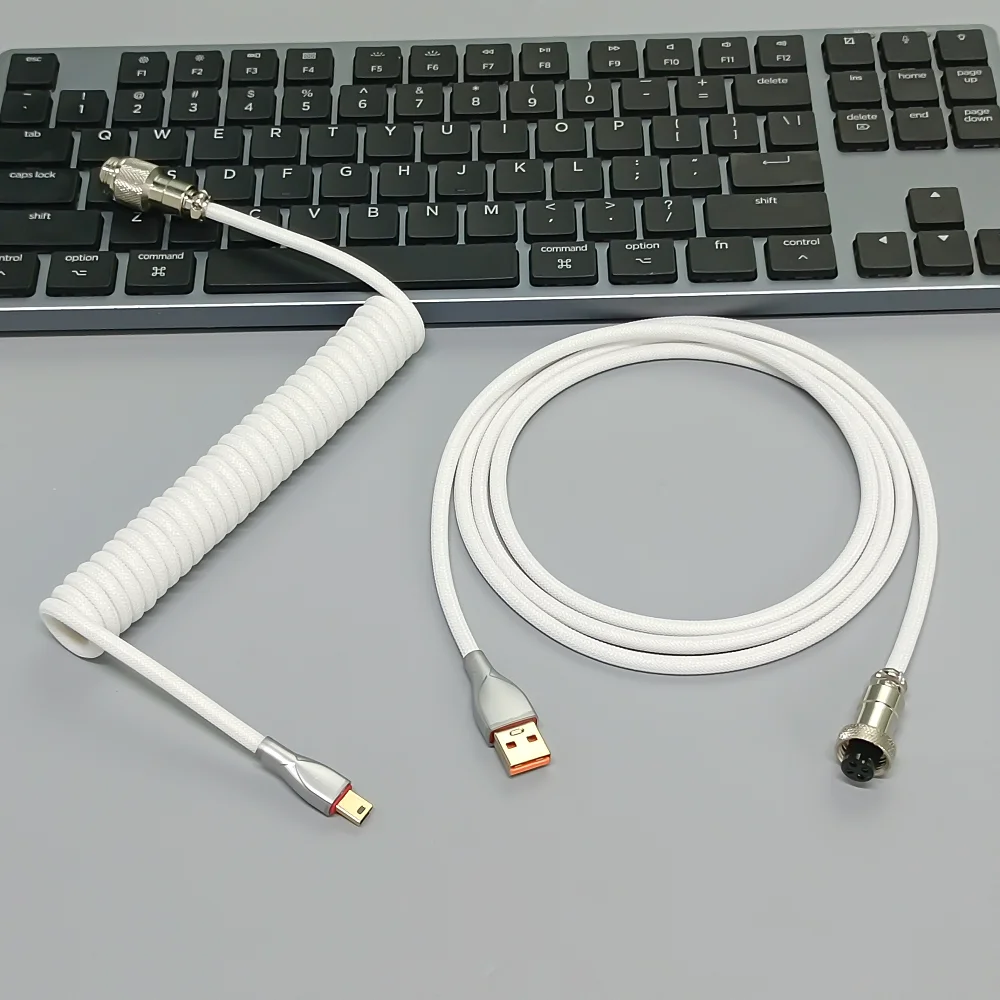 Mini câble enroulé USB pour clavier tressé, avec poignées amovibles,  connecteur en métal, charge
