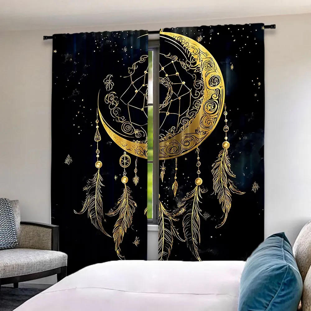 2Pcs Boho Moon Curtain Celestial Star Galaxy Starry Sky Tarot Dreamcatcher Curtains Suitable For Bedroom Living Room Dining Room 4