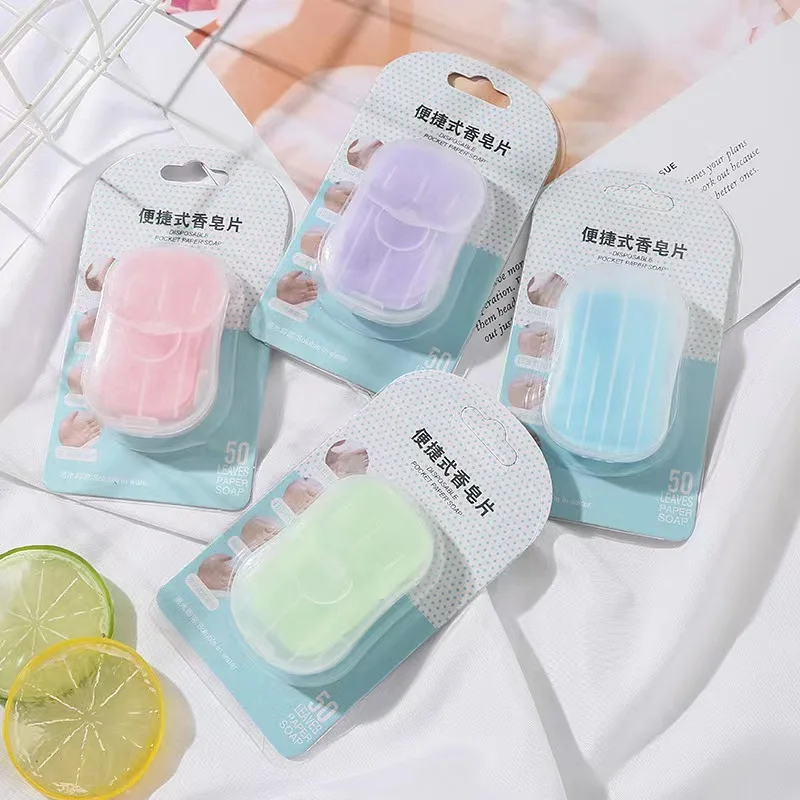 50pcs/box Mini Travel Hand Bath Cleaning Soaps Paper Green Tea Milk
