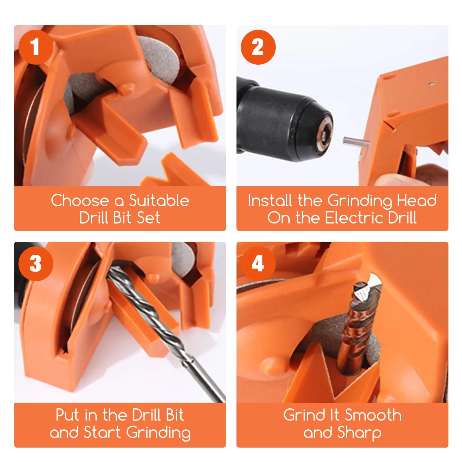 Portable Electric Drill Bit Sharpener - Quick Sharpening For HSS, Carbide & Cobalt Bits (Orange)