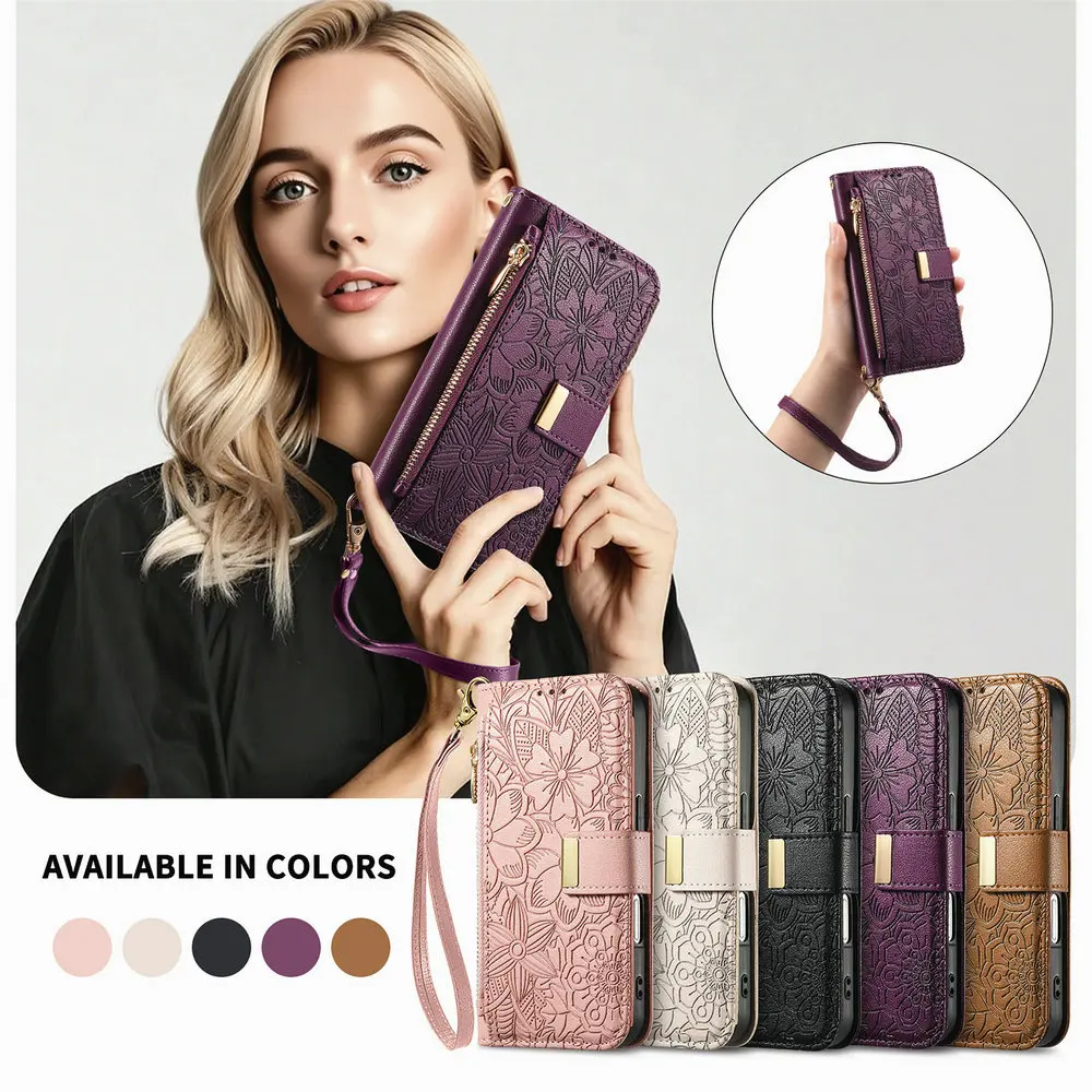 Luxurious Leather 6-Card Zipper Wallet Flip Case