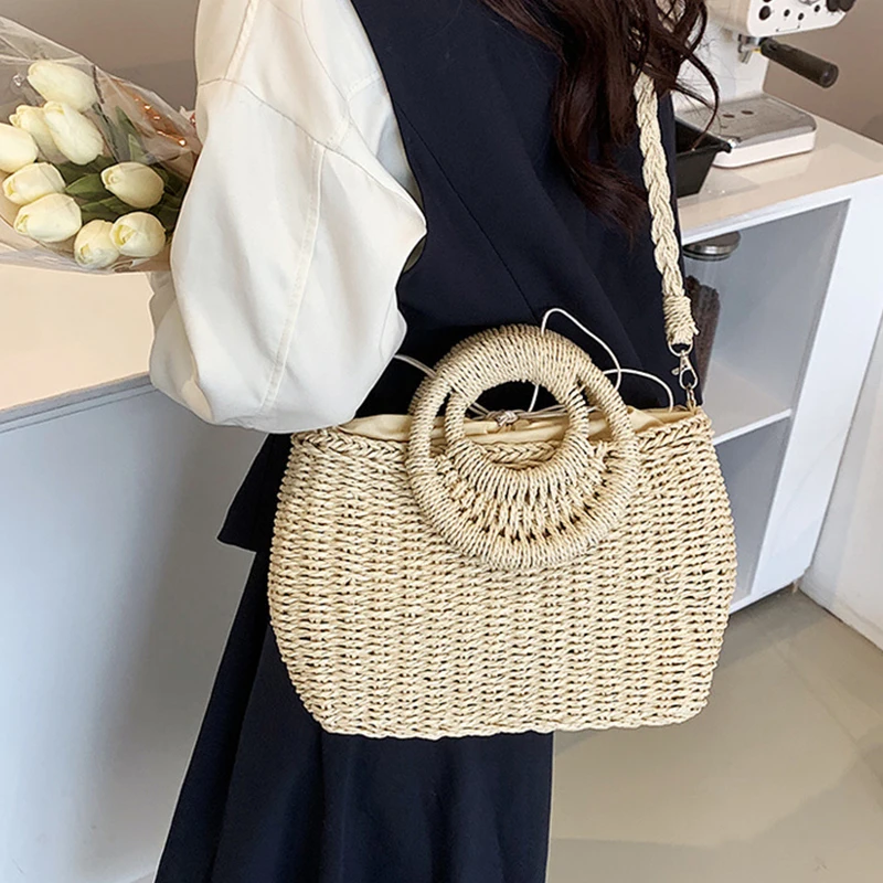Straw Shoulder Bags For Women Summer Casual Woven Crossbody Bag Travel Basket Beach Bag Female Rattan Purse and Handbags bolsa