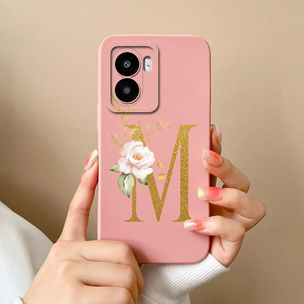 Pretty Flower Letters Liquid Silicone High-Quality Phone Cover