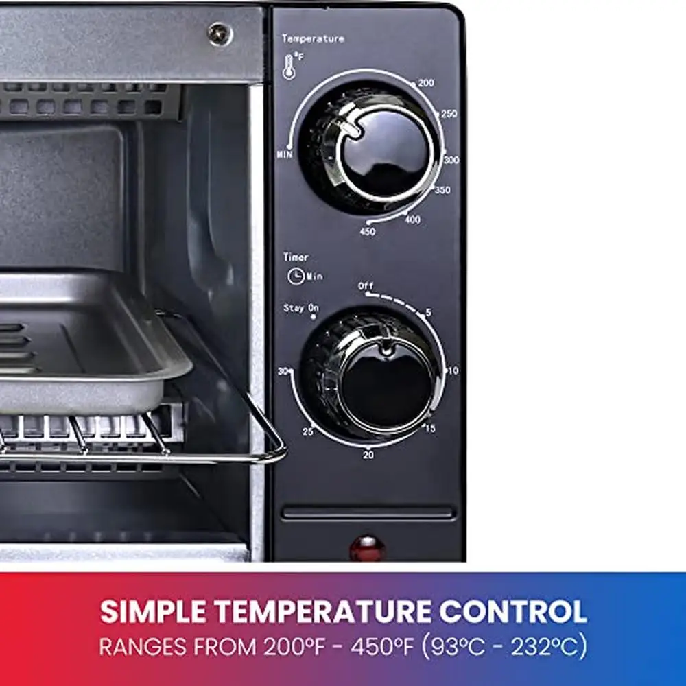 Compact 4 Slice Toaster Oven Pizza Maker 9-Inch Fits Natural Convection Bake Toast 30-Minute Timer Auto Shut-Off Stainless Steel 3
