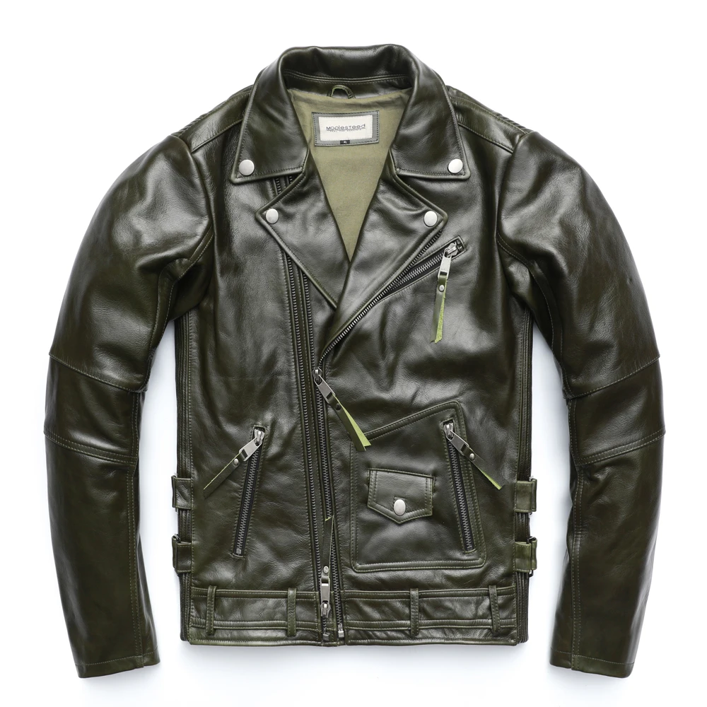 

Vintage Motorcycle Jacket Slim Fit Thick Men Leather Jacket 100% Cowhide Moto Biker Jacket Man Leather Coat Winter Warm M455