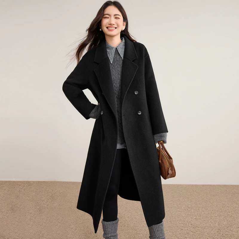 SENTUBILA Women's 100% Wool Long Coat Winter 2025 Classic Elegant