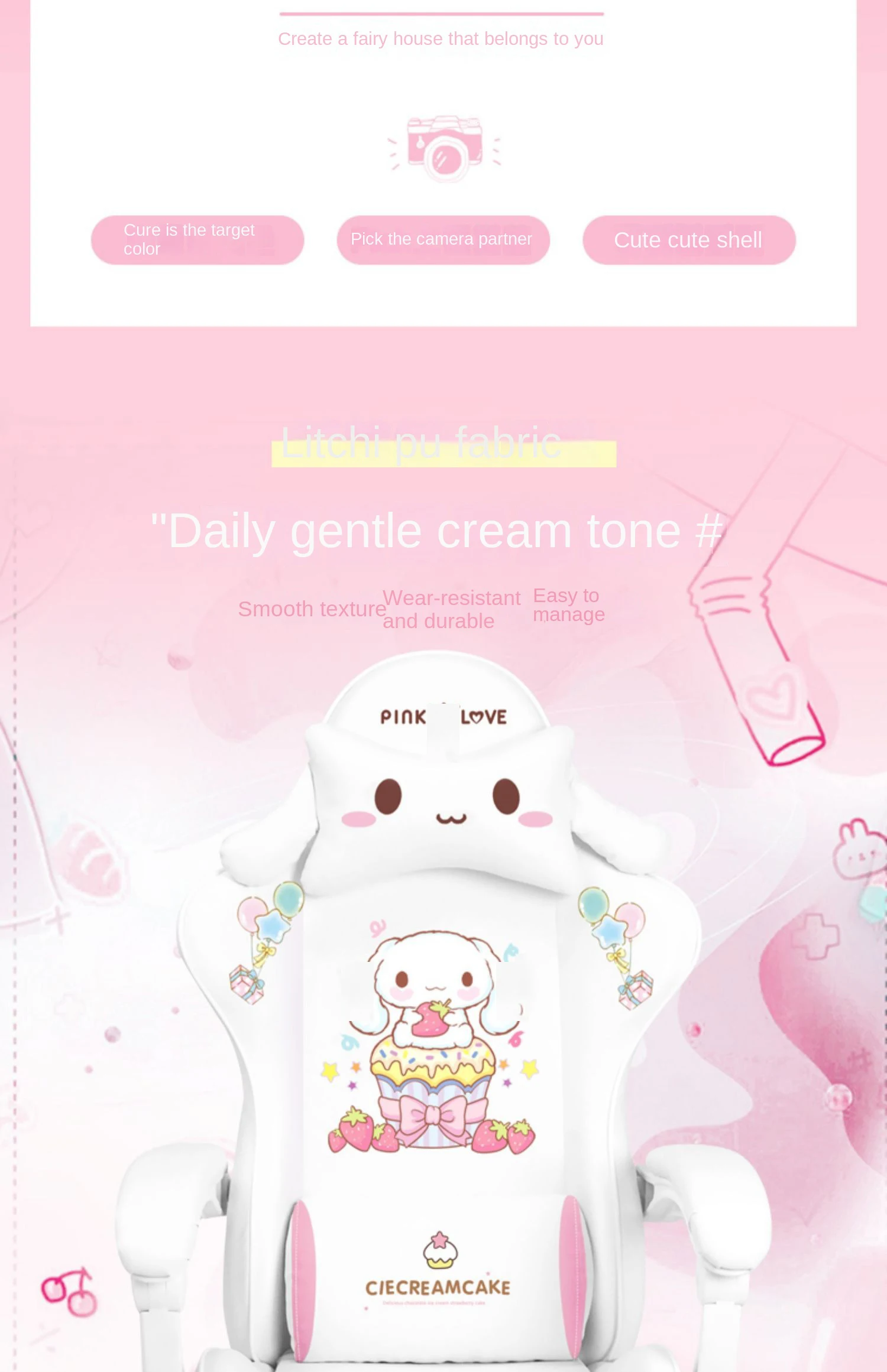 Description Picture 4 of itemHot products WCG gaming chairs girls cute cartoon computer armchair office home swivel massage chair lifting adjustable chairs