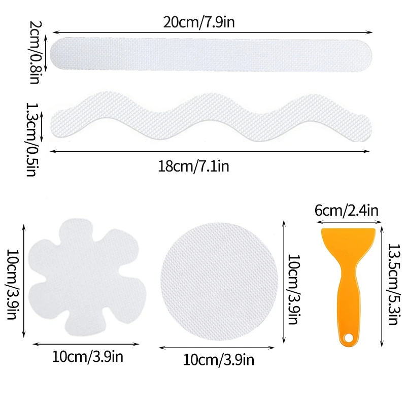 6pcs Anti-Slip Strips Transparent Shower Stickers Wave-shaped Bath Safety Strips For Bathtub Stairs Floor Home Non-slip Tape Pad
