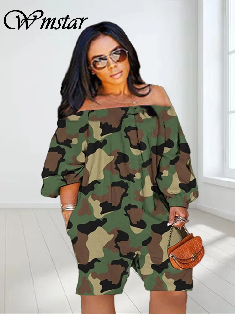 WmstarPlusSizeRomperWomenJumpsuitClothingPrintedLooseCasual