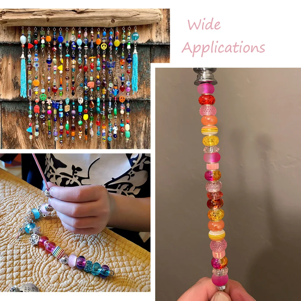 Kissitty 100Pcs Mixed Color Rondelle Shape Transparent Glass European Beads Big Hole Beads For Bracelet Jewelry Making Gift