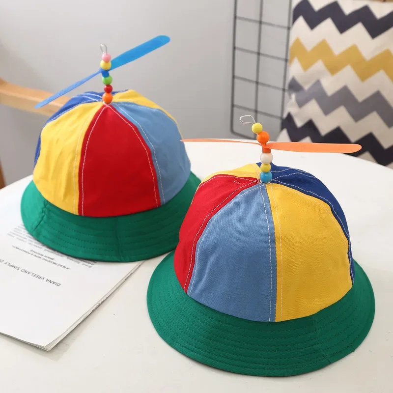 Propeller Multicolor Bucket Hat Kids Wide Brim  Fisherman Hat Girls Boys Summer Autumn Panama Sun Hat Outdoor Beach Fishing Cap