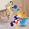 1Set Creative Interactive Launch Training Cat Toys Kitten Mini Pompoms Games Stretch Plush Ball Toy Cat Supplies Pet Accessories 5