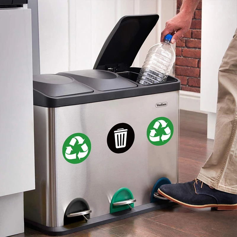 6 Pcs* 5inch PVC Recycle Trash Bin Sticker Vinyl Decals For Label Bins Containers Garbage Cans Home Decor trash can sticker