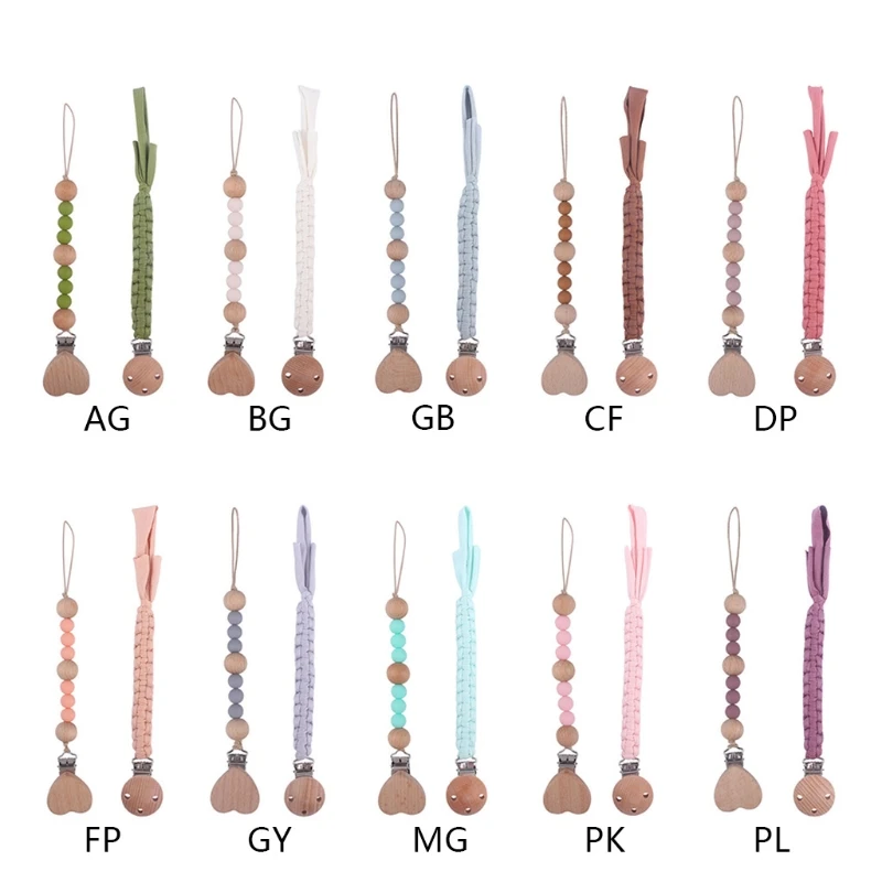 2 Pcs Handmade Cotton Woven DIY Pacifier Chain Beech Clip Silicone Beads Pacifier Chain Baby Nipple Holder 1560