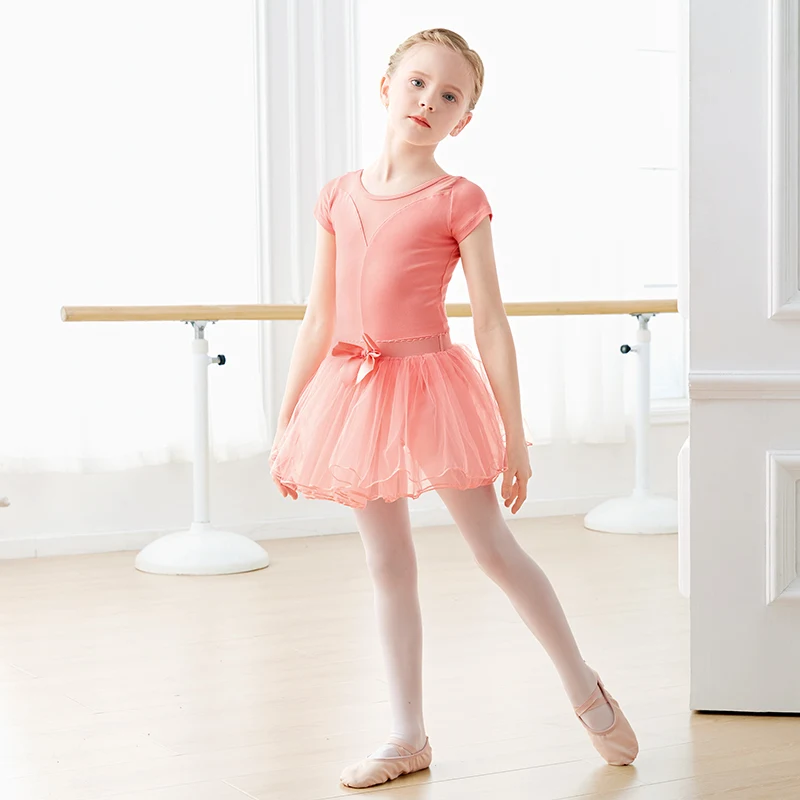 Girls Ballet Leotard Tulle Skirts Net Yarn Splicing Dance Leotards 2 Pieces Dance Suits Kids Pink Long Sleeve Ballet Bodysuits ballet leotard dance leotard girls dance costumes