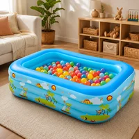 Piscine gonflable 1 pièce en PVC épaissi, bleue et blanche imprimée, pliable, portable pour extérieur et jardin, pour adultes et bébés, avec vidange facile 2