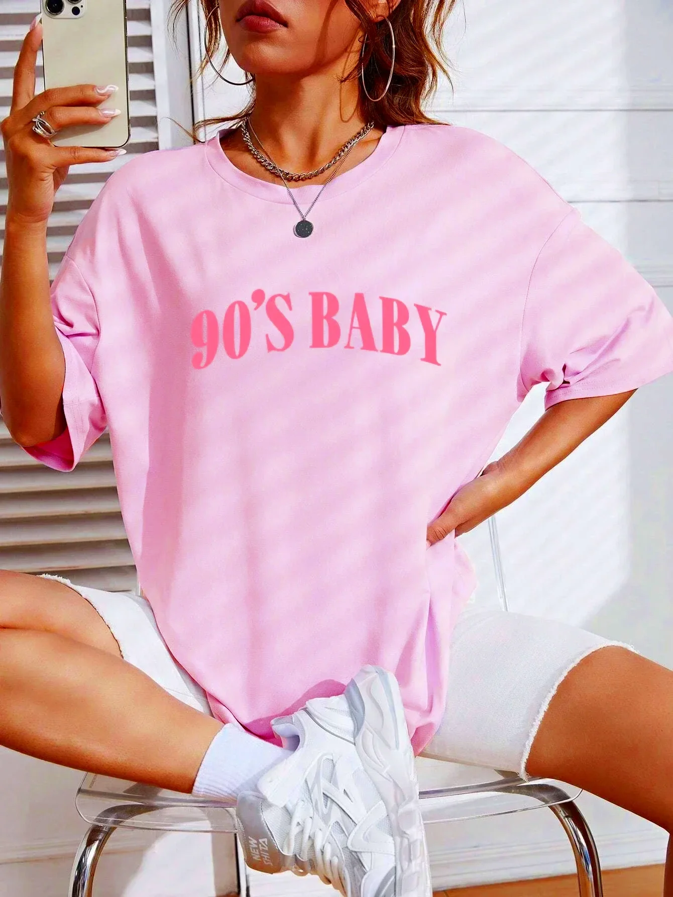 90's Baby Creativity Letter T-Shirts for Women Funny Oversize Tops Street Hip Hop Clothing All-math Female Short Sleeve 4