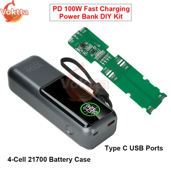 Kit fai da te Power Bank a ricarica rapida PD 100W ad alta potenza Custodia per batteria 21700 a 4 celle Porte USB di tipo C per la ricarica multi-dispositivo