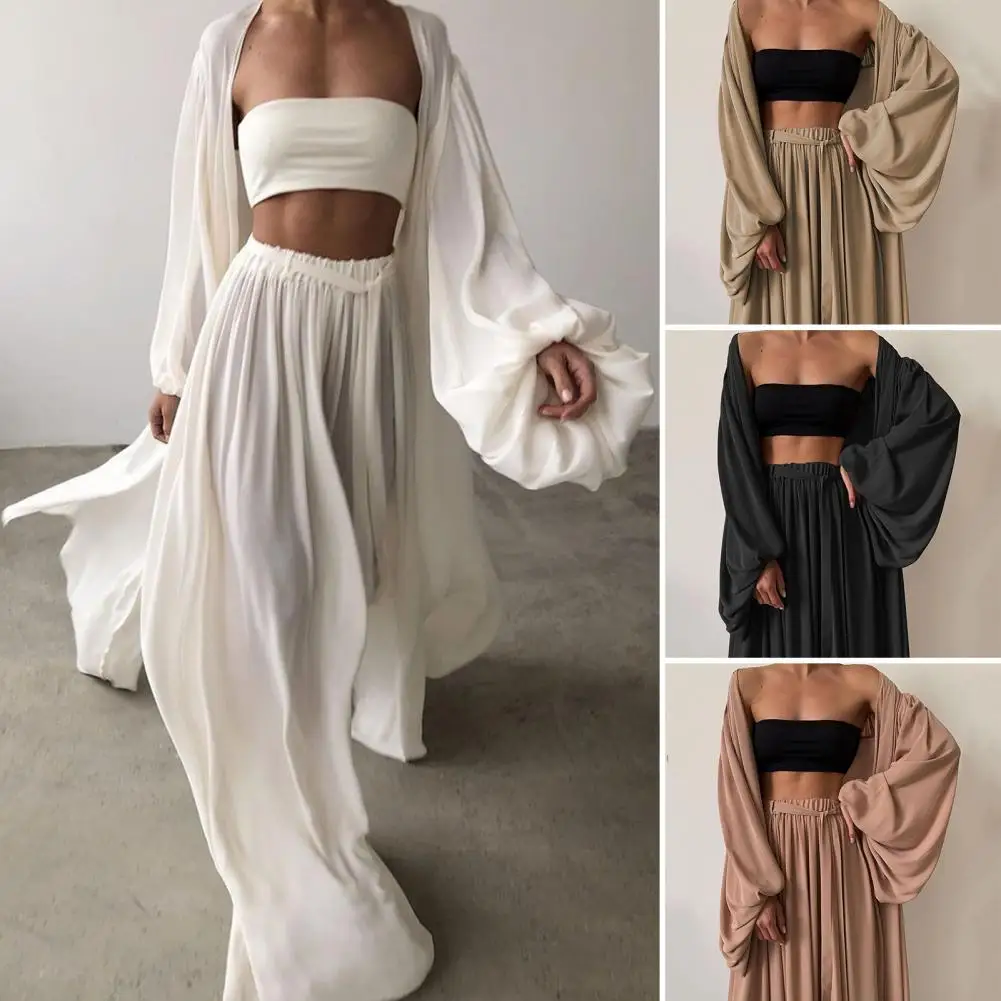 

Fabulous Lady Pants Set Sleeveless Vest Women Pants Coat Suit Soft Wide Leg Big Sleeve Top Trousers Coat Suit Draped