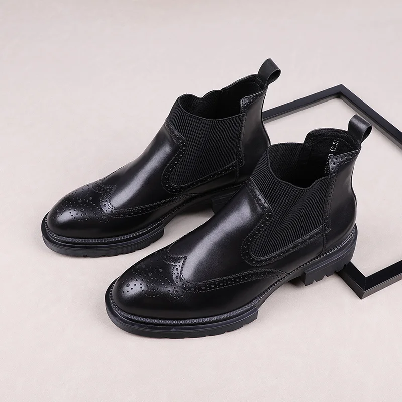 

Black Platform Mens Ankle Boots Genuine Leather Boots Male Business Boots Chelsea