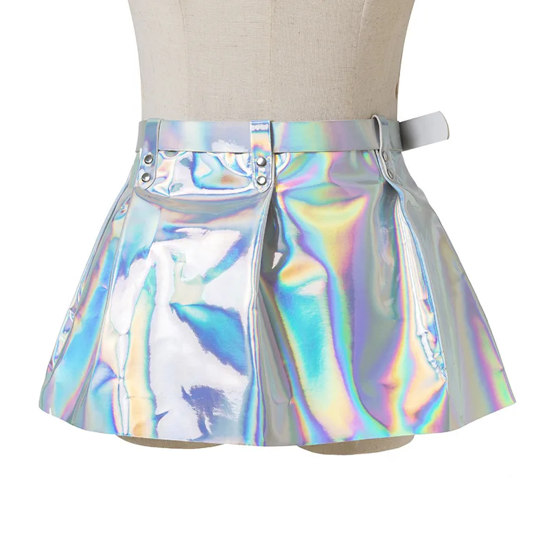 

Women's Outdoor Sexy Holographic Sparkly Laser Mini Wrap Skirts Trendyol Vintage Streetwear Skorts Women Festival Outfis Dress