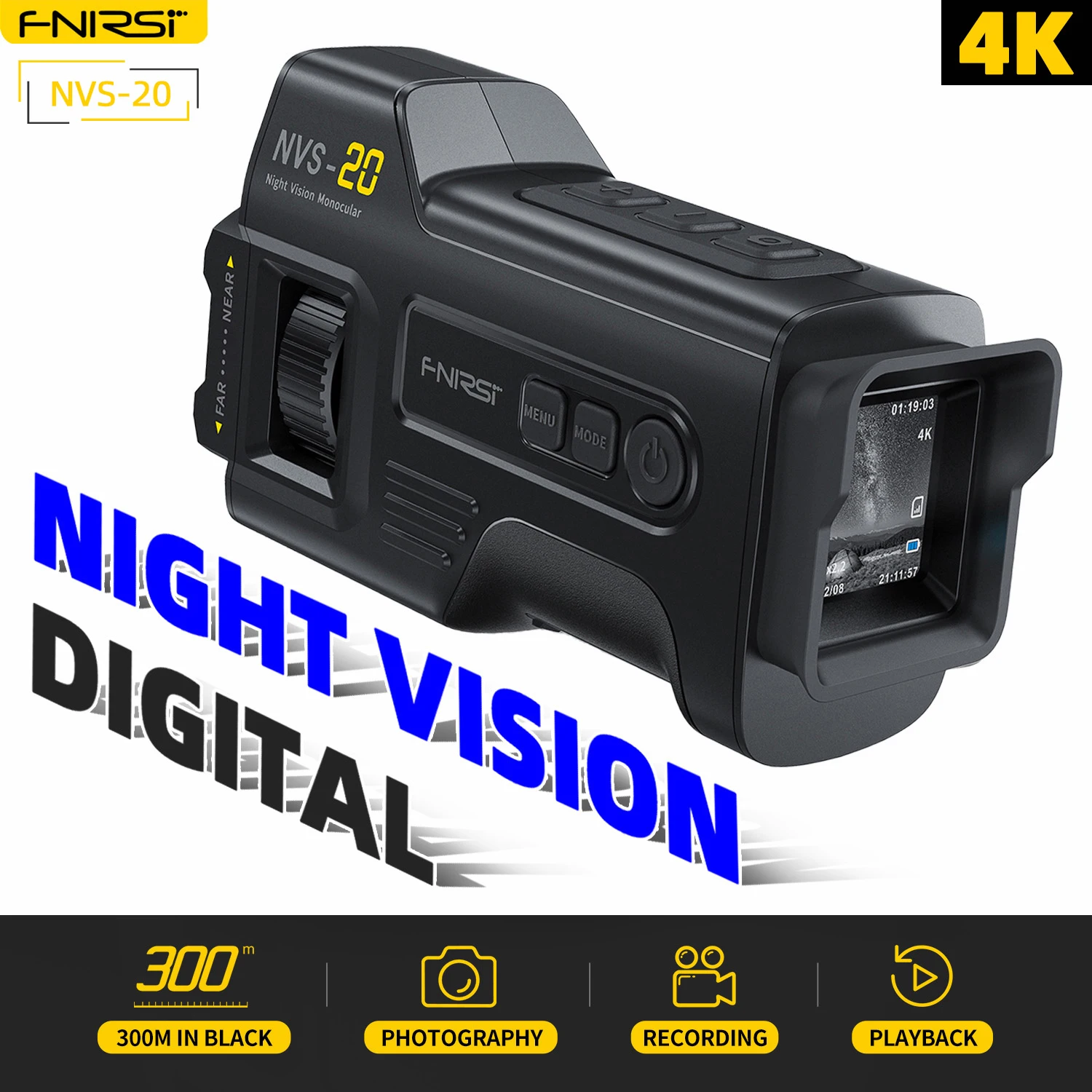 

FNIRSI NVS-20 Digital Monocular Night Vision 4K HD Device Infrared 6x Zoom 300m Outdoor Day Night Dual Use Hunting Telescope