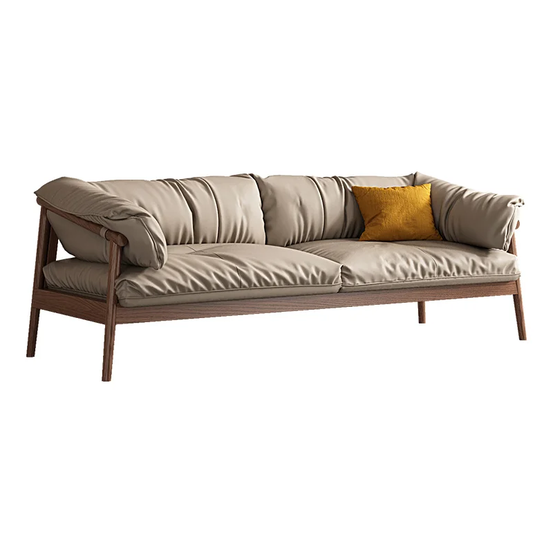 

Итальянский минималистичный однотонный деревянный диван для гостиной, искусственный роскошный зимний и летний кожаный пуховой диван двойного назначения