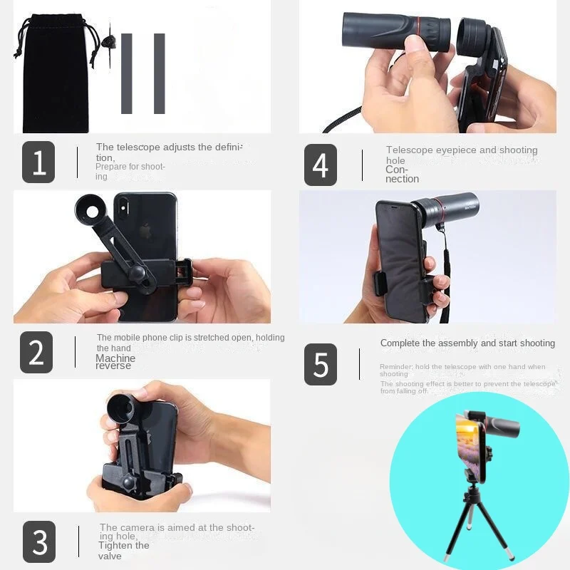 Outdoor 2000x25 HD Monocular Telescope Mini Portable Mobile Phone Telescope with Holder Camping Hunting Birdwatching Telescopes 6