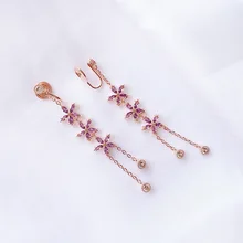  Fashion simple five-petal flower earrings long face trimming tassel earrings painless mosquito coil ear clip female hot sale 