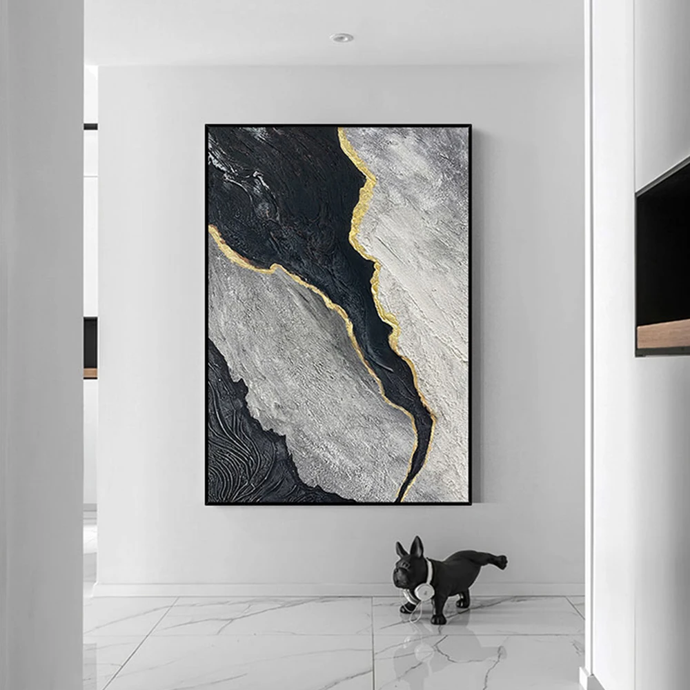 

Oversize Abstract Canvas Painting, Modern Wall Art, Living Room, Office Decor, Hand Painted 3D Black, Grey, White Oil Painting