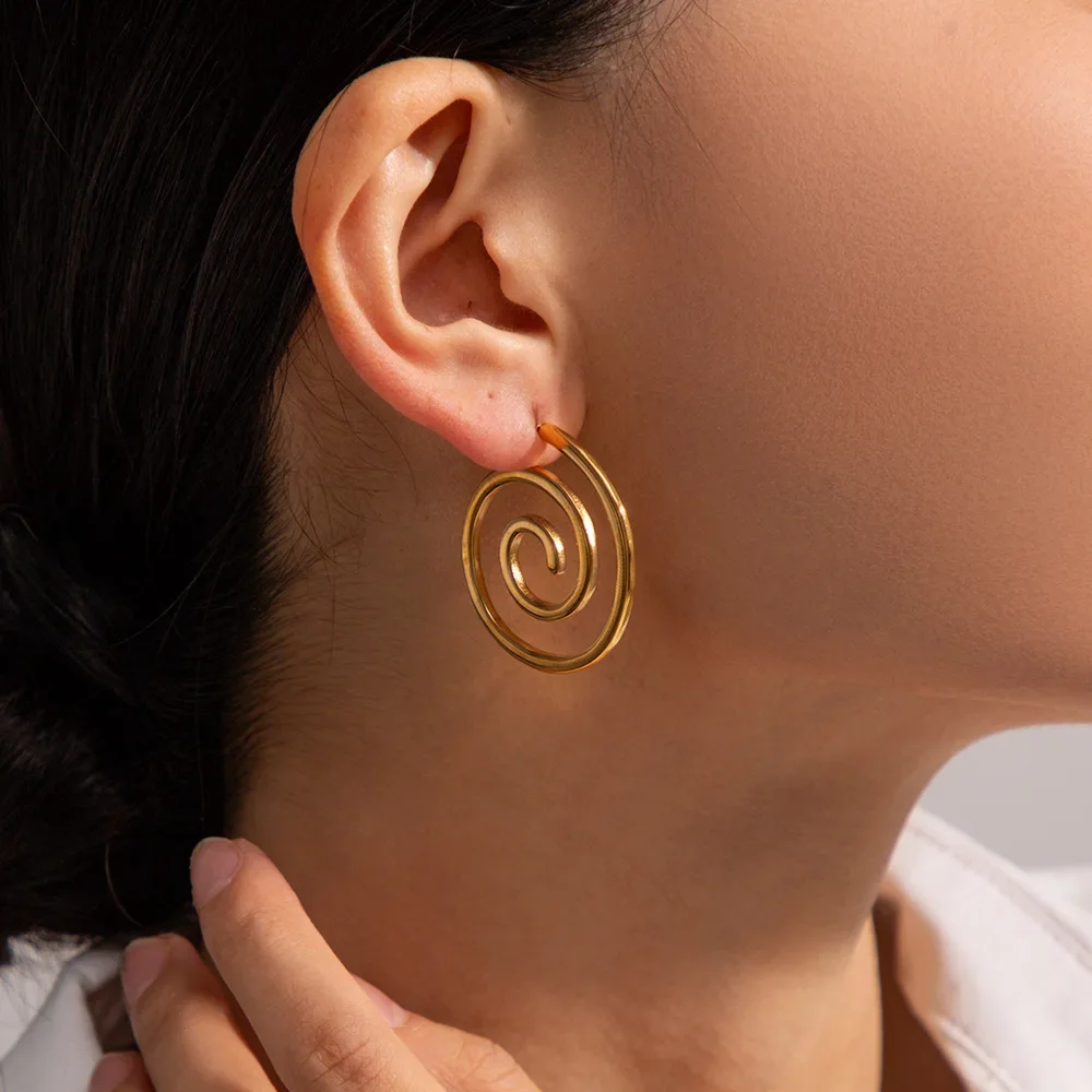 Unique Design Waterproof Metal Vortex Swirl Earrings Romantic Geometric Spiral Simplicity Aestheticism Open Rings Party Jewelry